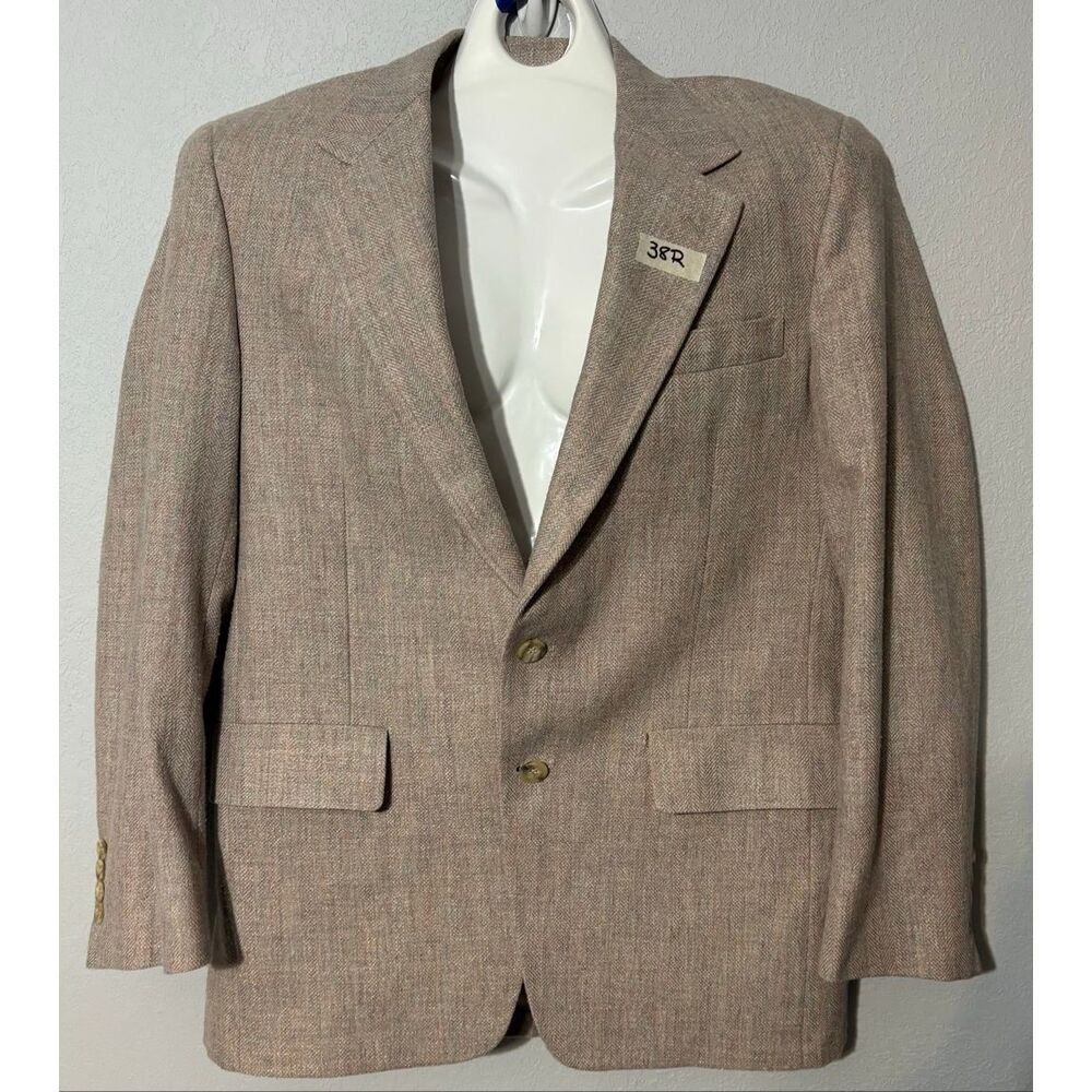 Christian Brooks Bond’s USA Beige Herringbone Sport Coat Blazer 38R Vintage